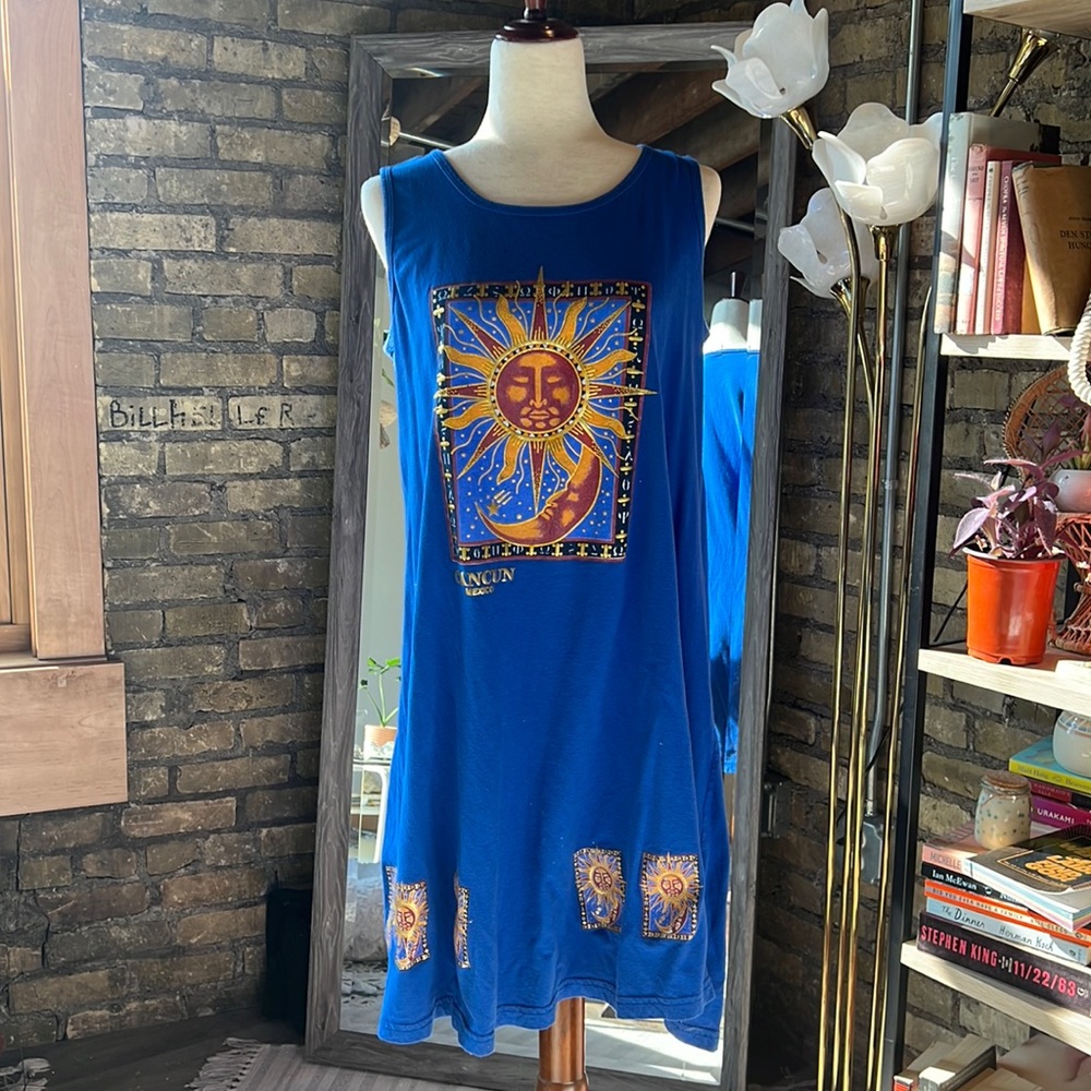 Vintage Celestial Sun & Moon Cotton Dress
